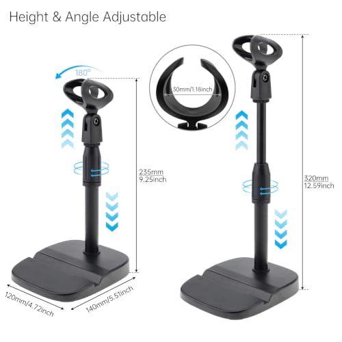 RTNLIT Desktop Mic Stand with Phone Holder, 5/8" to 3/8" Screw Adapter