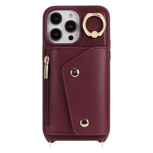 Lipvina Crossbody Wallet Case for iPhone 13 Pro,Wine Red - color: 07-Wine Red, size: iPhone 13 Pro 6.1"