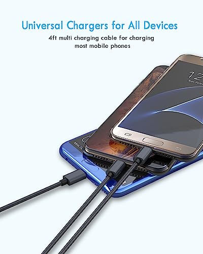 Multi Charging Cable 4FT, 2PCS Nylon Braided USB C Multiple Charger Cable