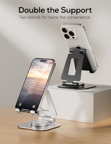 Nulaxy 2-Pack 360° Rotating Dual Adjustable Phone Stand, Charging-Friendly - color: Black & Silver