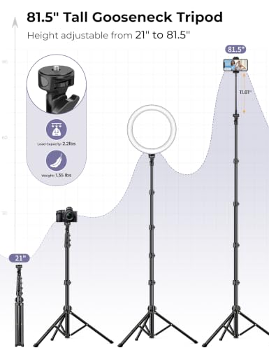 Phone Tripod Stand, 81" Tall Cellphone Tripod for iPhone with Gooseneck - size: 81 inch