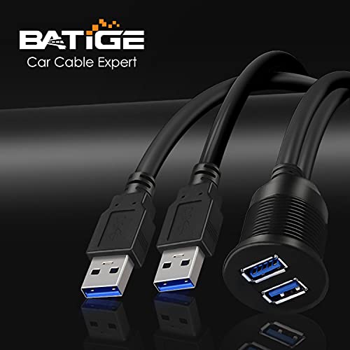 2 Ports Dual USB 3.0 Male to Female AUX Flush Car Mount Cable 3ft - size: 1pcs 3ft
