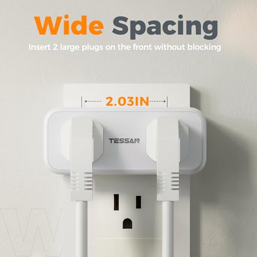 TESSAN Wall Outlet Extender, Multi Plug Mini Wall Expander, White - color: White with USB-C, size: 7 Outlets