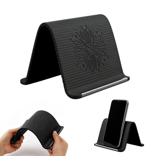 Airplane Phone Holder, Foldable Silicone Aluminum Phone Holder, Black - color: Black