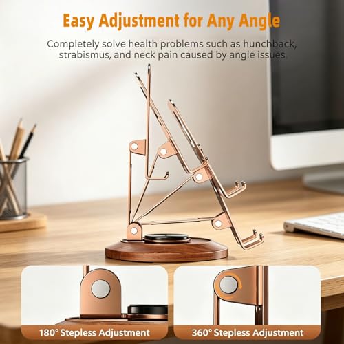 Adjustable Cell Phone Stand,360 Rotating Foldable Desktop (Wood Grain Color)
