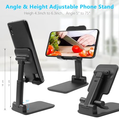 2 Pack Phone Stand for Desk, Angle & Height Adjustable Phone Holder - color: C-Black&Black