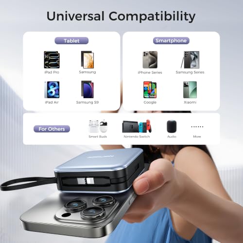 10000mAh Portable Charger Power Bank Built in Cables&Wall Plug - color: Baby Blue