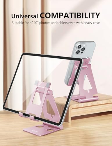 Aoviho Foldable Cell Phone Stand for Desk, Holder for iPhone,Pink - color: Pink