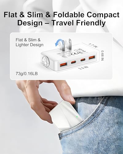 Flat USB C Charger 65W PD, Foldable Dual USB A& C Charging Block - color: White