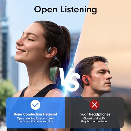 Bone Conduction Headphones, Open Ear Wireless Headphones with Mic