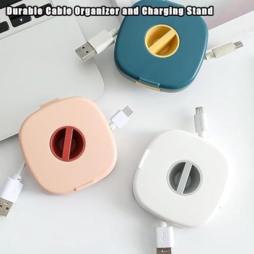 2 in 1 Cable Winder with Phone Stand, Durable Cable Organizer and Charging Stand, Portable Charging Cables Protective Case, for USB, Earphones (2WHITE) - color: 2WHITE