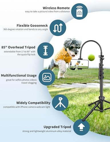 Nineigh Phone Tripod, 85" Tripod for Cell Phone iPhone with Gooseneck - size: 85 Inch