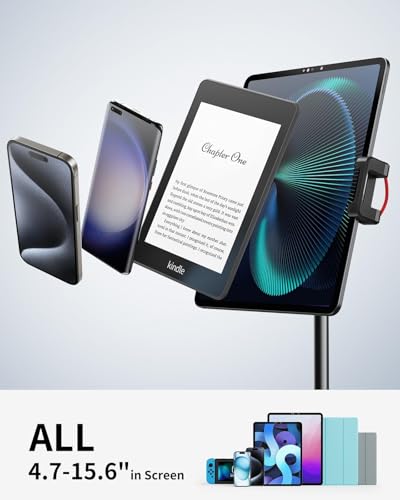 SAIJI iPad Stand for Desk - Height Adjustable & Weighted Base Phone Holder - color: Black