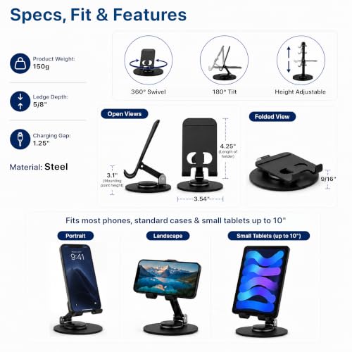 Uncaged Ergonomics Adjustable/Foldable Swivel Phone Stand for Desk (Black) - color: Black