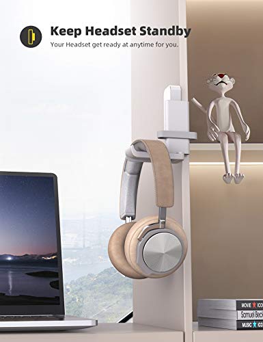 Lamicall Headphone Stand Adhesive Rotatable Headset Earphone Hanger Hook - color: White