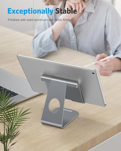 OMOTON T1 Adjustable Tablet Stand for Desk, Aluminum Holder for iPad Grey - color: Grey