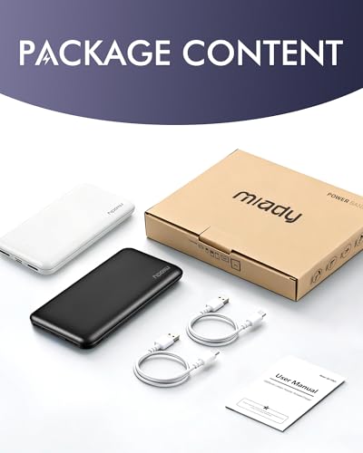 Miady 2-Pack Portable Charger, Slim 10000mAh Power Bank Travel Battery Pack - color: White+White