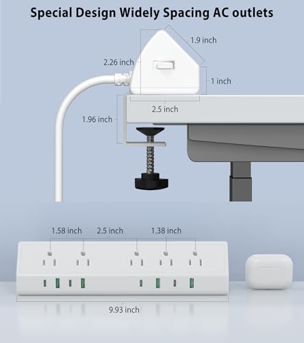 Jgstkcity Desk Clamp Power Strip USB C 45W,8 USB,10FT Cable,White - color: White, size: 10 FT