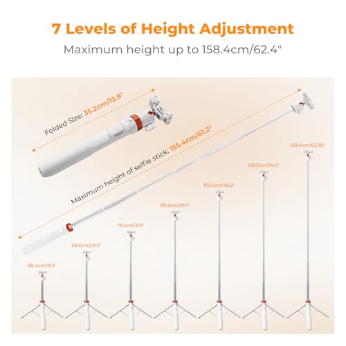 K&F CONCEPT 62'' Selfie Stick Tripod. - color: White