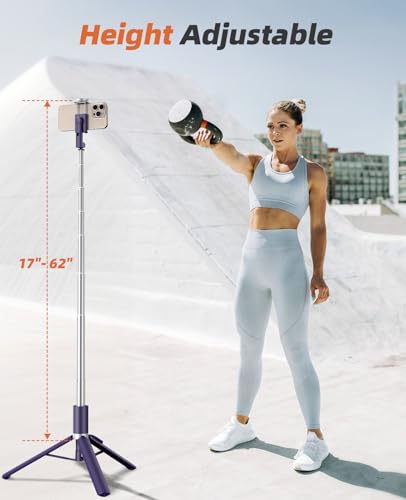 Tripod for iPhone, Selfie Stick with Remote, Stable & Durable Phone Tripod - color: Purple