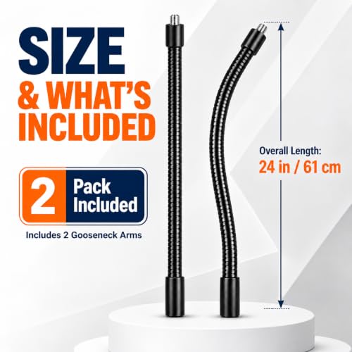 Gooseneck, 2 Pcs 1/4"-20 Female to Male Thread Metal Universal Hose Flexible Arm Gooseneck Tube Extension Holder for Action Camera, Phone, Microphone, Black (24inch) - size: 24inch