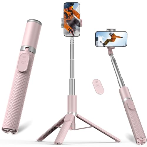 Tripod for iPhone, Selfie Stick with Remote, Stable & Durable Phone Tripod - color: Pink