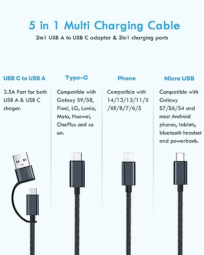 Multi Charging Cable 4FT, 2PCS Nylon Braided USB C Multiple Charger Cable
