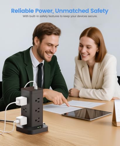 12AC 3USB Power Strip Tower Surge Protector 1800J, 8ft, Black, 1 - color: Black, size: 8ft