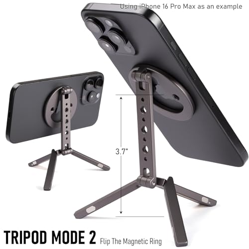 Magnetic Tripod for iPhone, Magsafe Mount with Hook, Cold Shoe & 1/4" Screw
