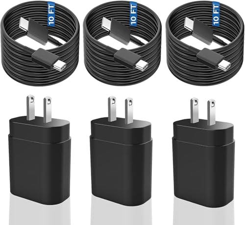 Samsung Super Fast Charger,Samsung Charger Fast Charging Block,3Pack 25WSamsung USB C Wall Charger,10FT Quick USB C Cable for SamsungGalaxy S26 Ultra/S26/S25+/S24/S23/S22/S21/Z Fold 8/7/6,Z Flip 8/7/6 - color: Black, size: 10FT 3Pack