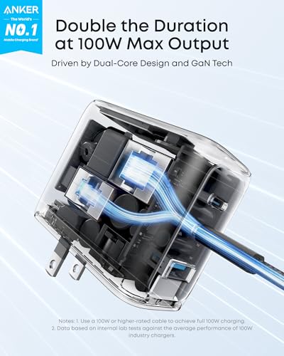 Anker 100W Max USB C Charger, 3-Port GaN Phone Charger with Smart Display - color: Dark Gray, size: 2.72 x 2.17 x 1.34"