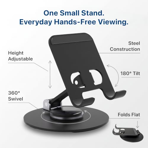 Uncaged Ergonomics Adjustable/Foldable Swivel Phone Stand for Desk (Black) - color: Black