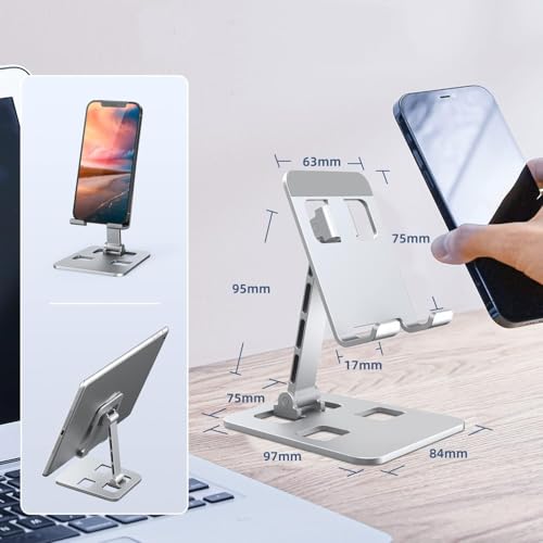 Foldable Cell Phone Stand, Angle Height Adjustable Desktop Phone Holder, Anti-Slip Portable Tablet Cradle, Universal Compatibility for iPhone, Samsung, Android Smartphones & Tablets