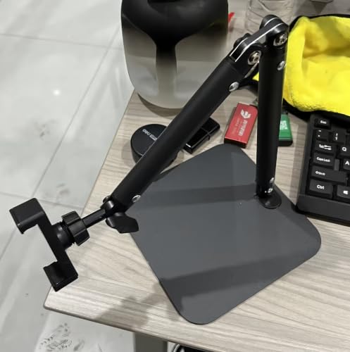 Adjustable Overhead Articulating Arm Phone Stand for Desk, Black Metal