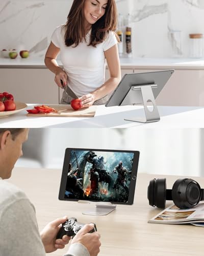 OMOTON T1 Adjustable Tablet Stand for Desk, Aluminum Holder for iPad Silver - color: Silver