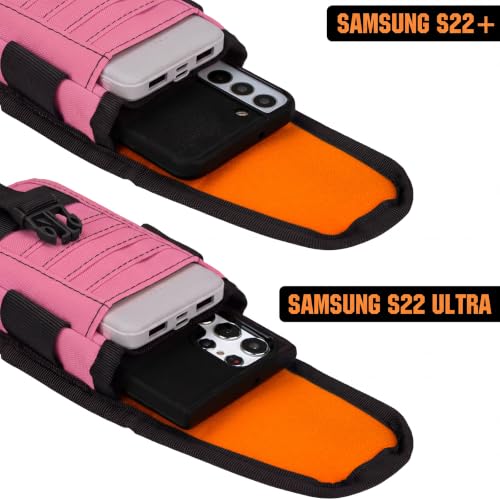 Tactical Cell Phone Holster Pouch, Smartphone Pouch Phone Case Molle Attachment Belt Holder Waist Bag for 4.7"-6.9" with US Flag Patch and Gear Clip for iPhone 17 Pro/16 Pro - color: Hot Pink