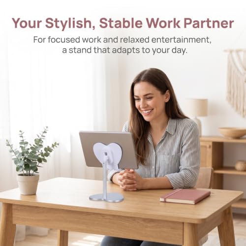 BESTOYARD Heart Shaped Metal Tablet Stand Adjustable Desktop Phone Support Bracket for Home Office Video Watching Foldable Tabletop Holder for Tablet Support