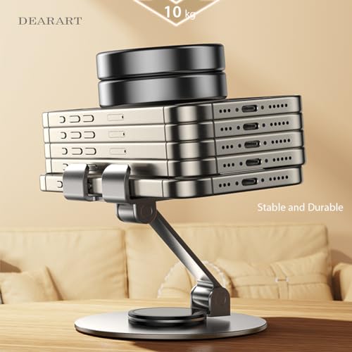 DEARART Grey Cell Phone Stand, 360° Adjustable Phone Stand for Desk, Foldable Phone Holder Fully Carried Easily, Disc Base - color: Grey ( Disc Base )