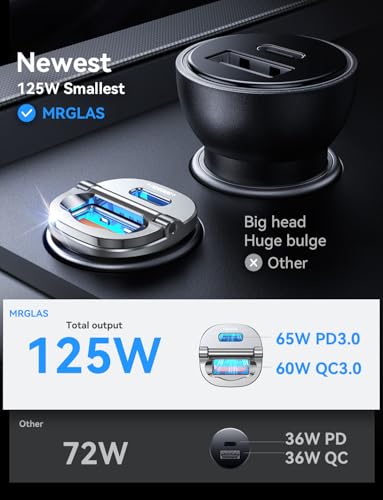 MRGLAS 125W USB C Car Charger, USB C Car Charger Adapter Fast Charging - color: Silver Gray