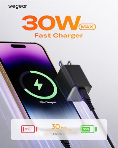wegear 30W GaN USB C Wall Charger, Compact Charger Block with PD3.0 - color: Black, size: 2 Pack+Cables