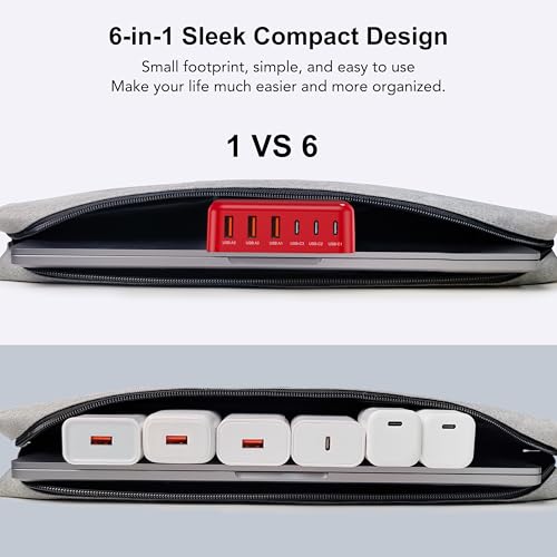USB Fast Charger Block 50% Smaller 100W Max 6-Port GaN USB Charging Station - color: F-Red, size: 100W