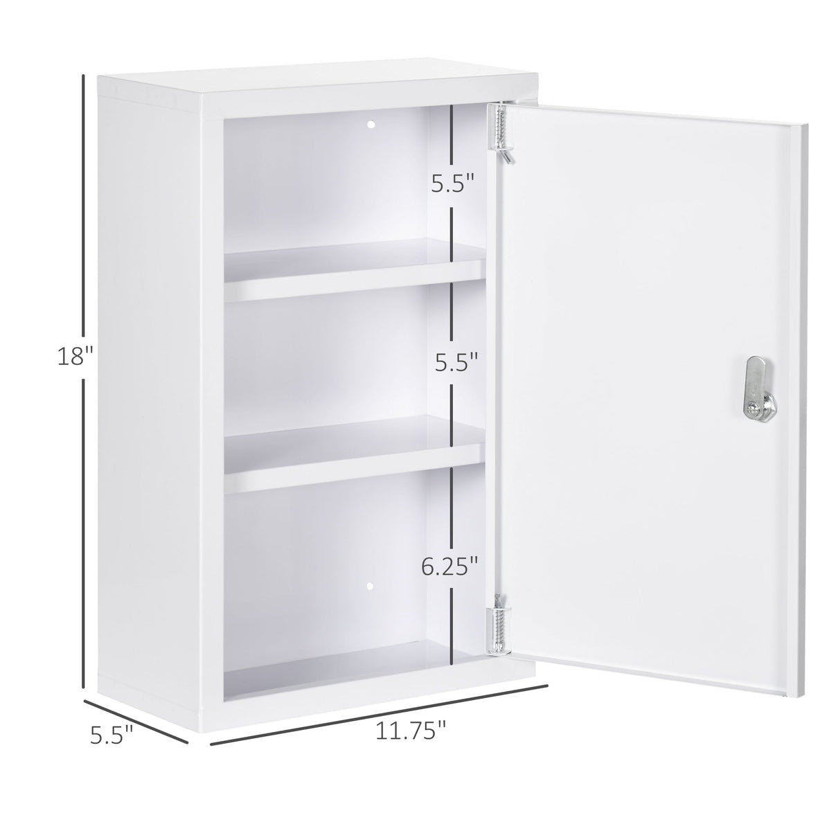 12" x 18" Lockable Medicine Cabinet, 3 Tier Steel Medical Wall Box with 2 Keys and Shelves for Bathroom, White