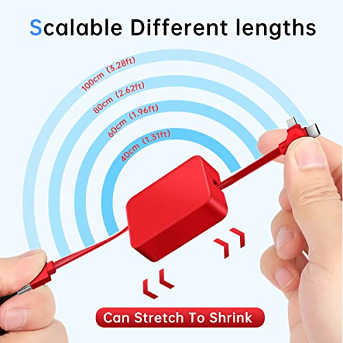 2 Pack 3 in 1 Charging Cable Retractable, USB Multi Charging cables - color: Purple+Pink