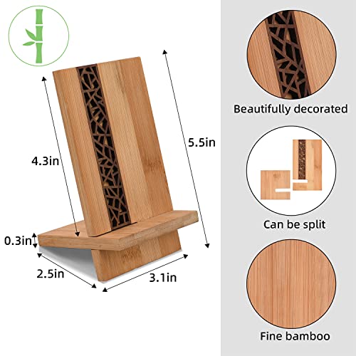 Mobile Stand Japanese Style Cellphone Holder Desktop Organizer Charging Station Compatible with All Smartphones Tablets Natural Bamboo Wood Portable Adjustable Angle (Pattern-NO Hole) - style: PATTERN-NO HOLE