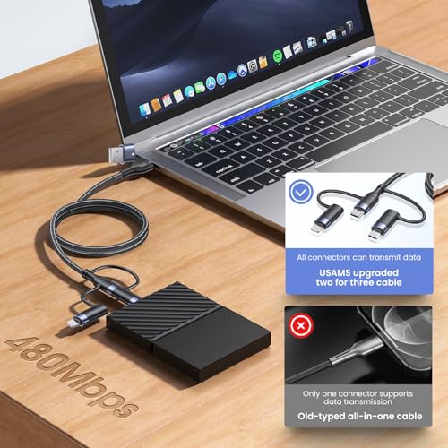3-in-1 USB C Multi Fast Charging Cable 60W 4FT Nylon Multi Charger - color: Black, size: 4FT