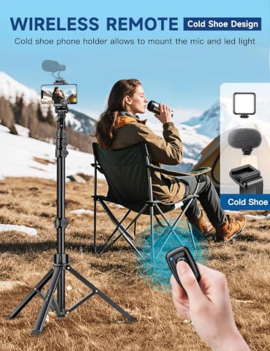 Phone Tripod Stand, 85" Tall Cellphone Tripod for iPhone with Gooseneck