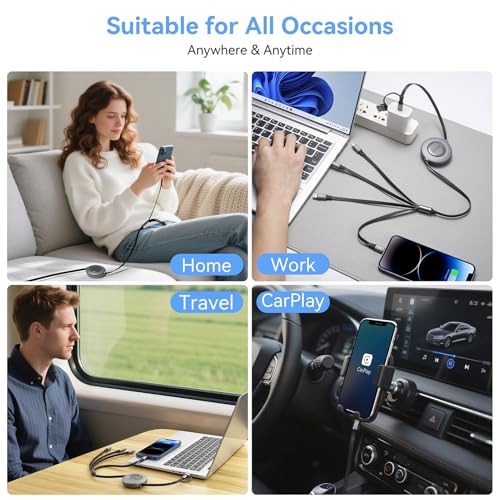 4 in 2 Multi Charging Cable 4A,Retractable USBA/C Universal Charger Cords