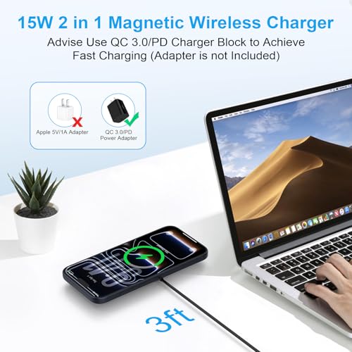 Magnetic Wireless Charger Pad for Samsung Galaxy S26 Ultra S26+ S26 S25 Ultra S24 FE S23,15W Magnet Wireless Fast Charging Station MagSafe Charger for iPhone 17 Pro Max 16Plus 15 14 13,Google Pixel 10 - color: black