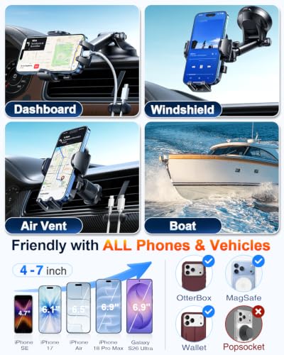 YRU True Military-Grade [360° Rotation Suction] 2026 Ultimate Car Phone Holder Mount 【90+LBS Safest Strongest & Patent Certs】 Dashboard Windshield Vent for iPhone 18 Pro Max Samsung Webcam, Red - color: Red