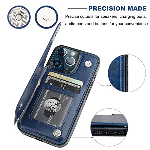 ONETOP for iPhone 13 Pro Wallet Case with Card Holder,Blue - color: Blue